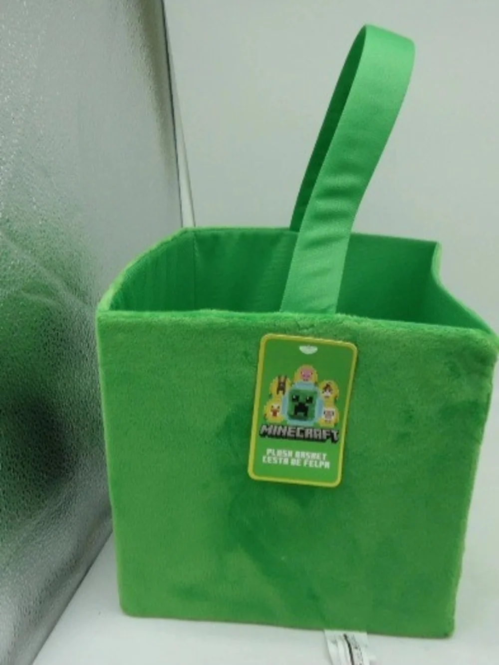Minecraft Creeper Plush Basket Green Cube Easter Basket Halloween Bucket